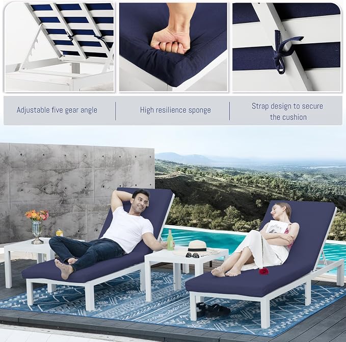 BULEXYARD 11 Pcs Oversized Contemporary Aluminum Patio Furniture Set, All Weather Modular Sectional Sofa with Tanning Chair & Fireplace, 500 lbs Heavy Duty Comfy Outdoor Couch for Beach, Dark Blue