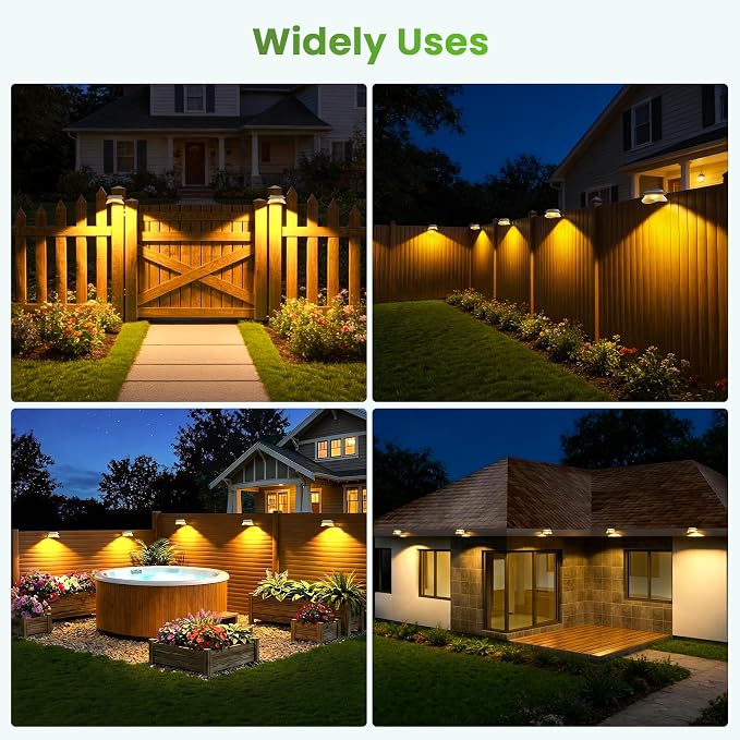 JSOT Solar Fence Lights, Bright Outdoor Deck Light, Waterproof Lighting for Patio Eaves Pathway Garden Garage Stairs Wall 2 Installations Methods - White Light, 6 Pack-White lampshade