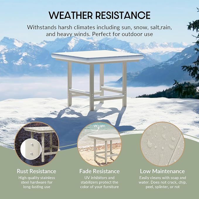 WestinTrends Ashore Outdoor HDPE 36" Square Patio Dining Table with Umbrella Hole, Sand