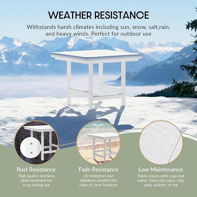 WestinTrends Ashore Outdoor HDPE 36" Square Patio Dining Table with Umbrella Hole, White