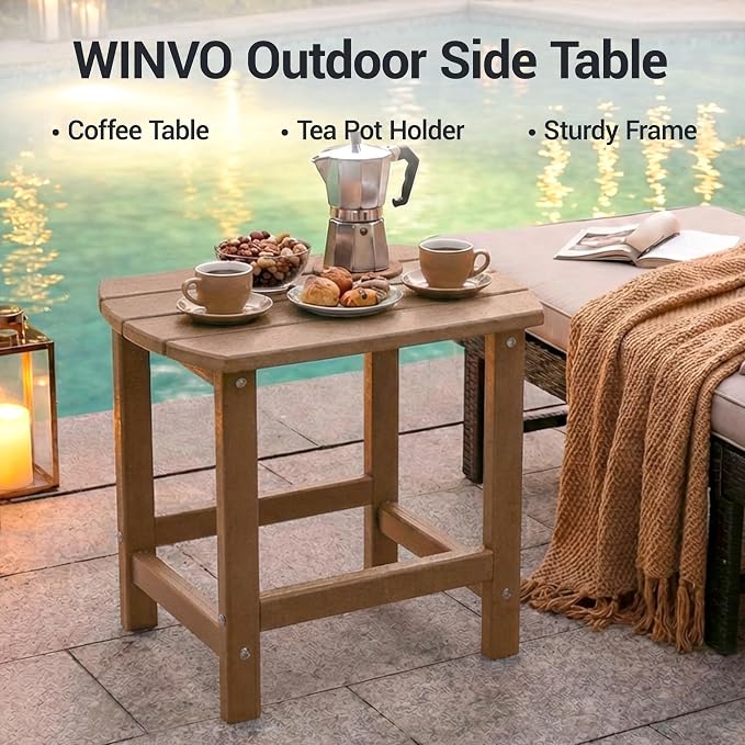 HDPE Patio Side End Table, Waterproof Outdoor Small Table for Patio, Garden, Poolside, Balcony, Deck, Porch, Backyard, Outdoor or Indoor Use, Brown