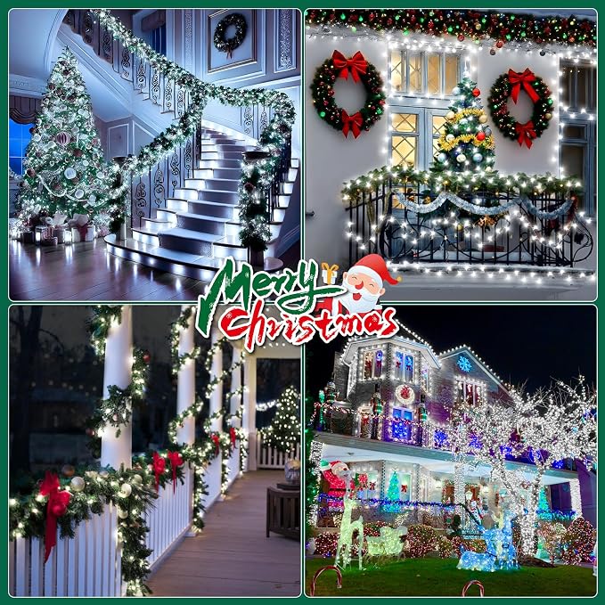 Christmas Lights Outdoor, 403FT 1000 LED String Lights 8 Modes and Timer Memory Function Twinkle Fairy Lights IP44 Waterproof Plug in for Xmas Tree Wedding Party Holiday Decor(White)