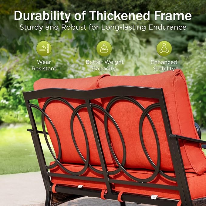 PHI VILLA Patio Furniture Set with 56" Fire Pit Table, Metal Frame Outdoor Conversation Sets, Wicker Patio Sectional Sofa Set with Ottomans for Porch, Deck, Poolside(6 Pieces, Red)