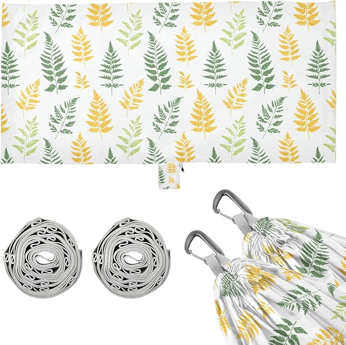 Camping Hammock Outdoor Hammocks for Outside Ferns Green Yellow Leaves Beach Trees Portable Lightweight with Pockets Tree Straps Indoor Small