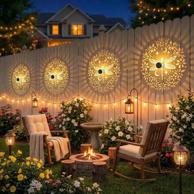 2 Pack Solar Fence Lights Metal Solar Powered Outdoor Wall Deck Step Lights Dragonfly Floral Theme Waterproof Fence Light for Garden Post Patio Backyard Yard Decor, Gardening Gifts for Women Mom