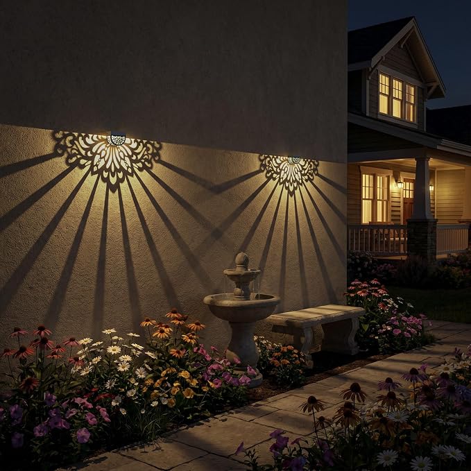 4 Pack Solar Fence Lights Outdoor Wall Lights Plastic Solar Powered Deck Step Stair Lights Mandala Theme Waterproof Fence Solar Light for Garden Post Patio Yard Decor, Gardening Gifts for Women Mom
