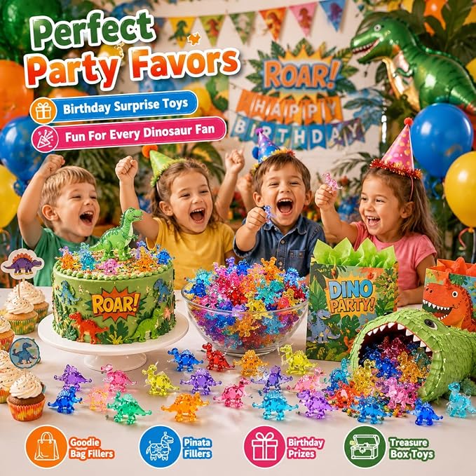 340 Pcs Mini Dinosaur Figures, Mini Resin Animals to Hide, Bulk Plastic Dinosaur Party Favors, Miniature Figurines,Small Classroom Prizes