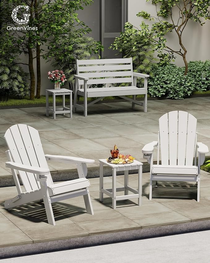 GREENVINES Adirondack-Outdoor-Side-Table | Single-Tier | 14 x 13 Inches | HDPE Plastic | All Weather | White | Outside End Tables | for Patio Porch Backyard Indoor
