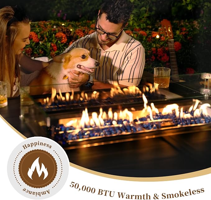 PIZZELLO 5 Pieces Patio Furniture Set w/ 60" Gas Fire Pit Table and 4 Patio Swivel Dining Chairs, Outdoor Conversation Set 50,000 BTU Aluminum Propane Fire Pit Patio Chairs Set of 4 for Backyard