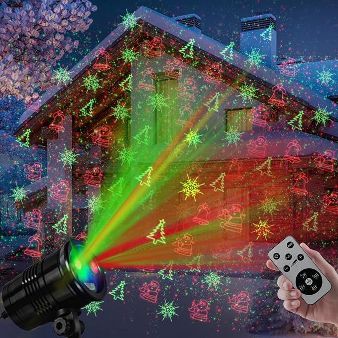 Christmas Laser Lights Outdoors Decoration Projector Light | Waterproof LED Star Show for Xmas Decor House Home Yard Garden Patio Wall Indoor, Red and Green with Wireless Remote