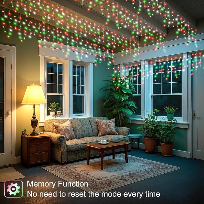66ft Red White and Green Christmas Lights, 640 LED Icicle Lights for Outside, Clear Wire Connectable Twinkle Light with 8 Modes Timer Waterproof for House Window Party Tree Holiday Patio Yard Home