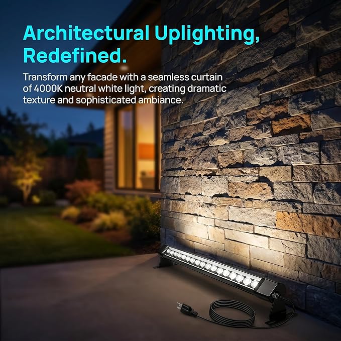 2Pack 72W Wall Washer Light 4FT 4000K 120V IP67 Waterproof Plug-in | Outdoor LED Light Bar/Lifespan 50K Hr/150° Adjustable/Birthday Parties Weddings Architecture Artwork DJ Booths Concer