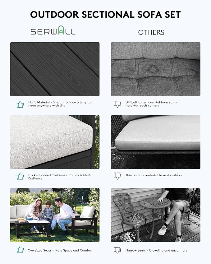 SERWALL HDPE Outdoor Sectional with Ottoman & Coffee Table