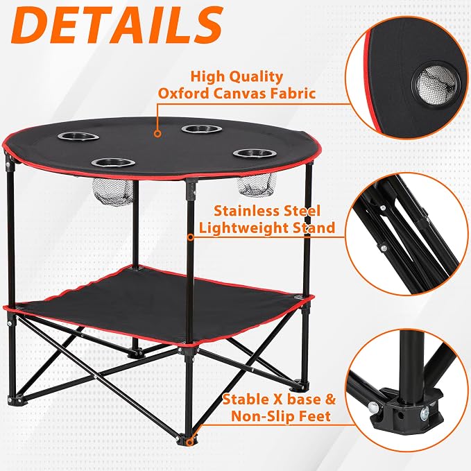 ZenStyle Indoor Outdoor Pop Up Portable Folding Picnic Table Camping Beach Table with Cupholders & Storage Bag