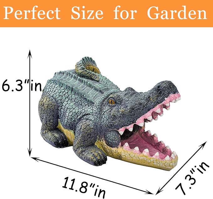 Teaeeno Alligator Decor Statue Gutter Downspout Extension Decorative,Crocodile Gutter Animal Statue Outdoor Decor,3"×4" Rain Gutter Downspout Splash Block,Garden Splash Block Outdoor Sculpture (Green)