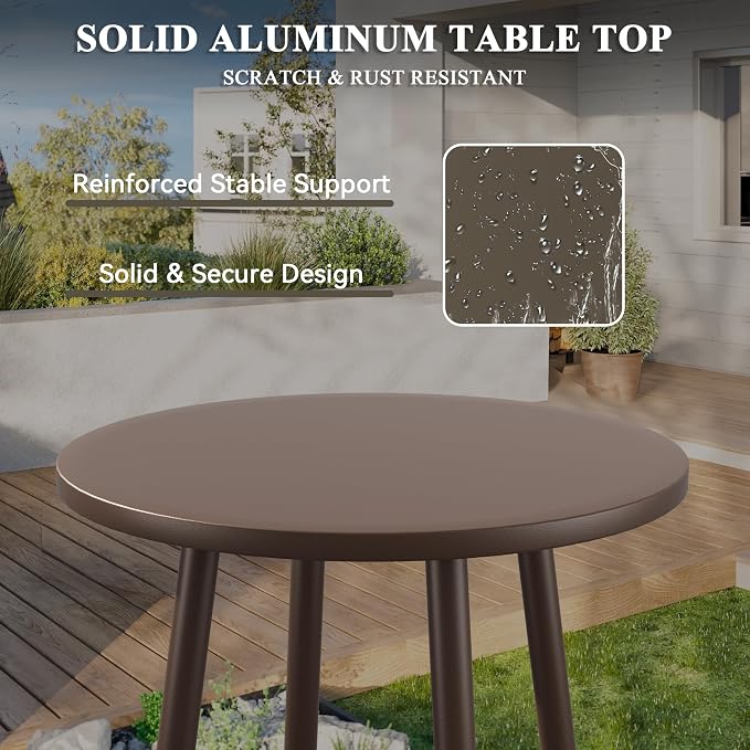 3 Piece Outdoor Chair Set with Side Table, 2 Patio Accent Chairs & Coffee Table, Sturdy Aluminum Frame, 6" Thick Cushions, 24" Wide Seat, All-Weather for Porch Deck Backyard, Brown