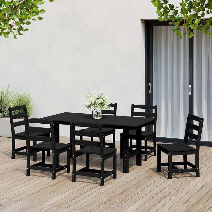 Costaelm Palms 7-Piece HDPE Outdoor Rectangular Patio Dining Table Set with Side Chairs, Black