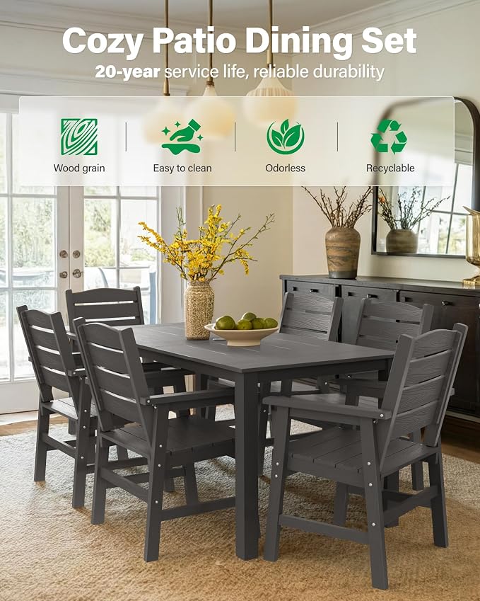 YEFU HIPS Patio Dining Sets: 5-Piece Outdoor Table and Chairs with Umbrella Hole - All-Weather Patio Dining Set for 4 Modern Outside Furniture with Metal Aluminum Frame for Family in Deck/Pool Grey