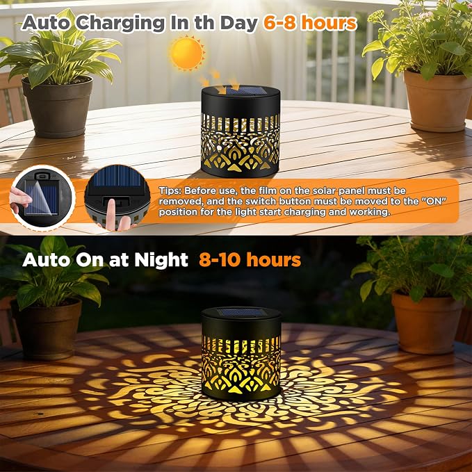 2 Pack Solar Fence Lights Outdoor, Metal Solar Powered Wall Deck Step Light | Mandala Theme, Hanging LED Waterproof Decorative Lighting for Garden Patio Backyard Post Decor, 7 Colors