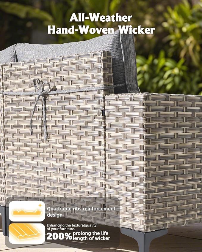 Outdoor Sectional Patio Furniture Set with Rocker Chairs,7 Pieces Wicker Conversation Sets L Shaped Couch,Extra Deep Out Door Sofa Outside Furniture,Dark Gray