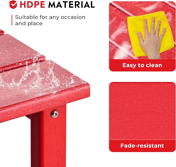 Costaelm Square Outdoor Side Tables, Adirondack Patio Tables for Outside, HDPE Patio End Table Weather Resistant, Balcony Table for Pool, Seaside, Backyard, Porch, Indoor Companion, Red