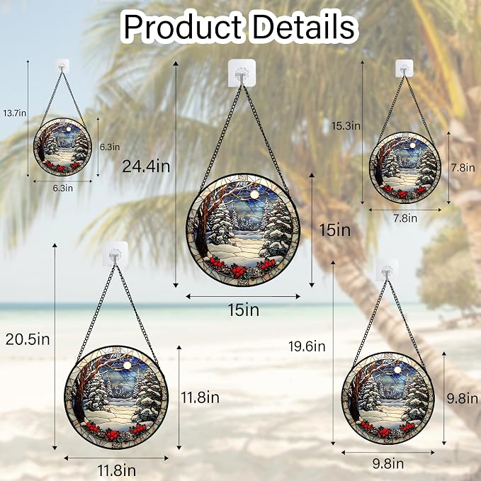 DASTOLL Stained Glass Window Hanging Christmas Tree Winter Snow Night Scenery Large 11.8" - Suncatcher Door Garden Kitchen Sun Catcher Home Decor Birthday for Mom Men Woman Friend