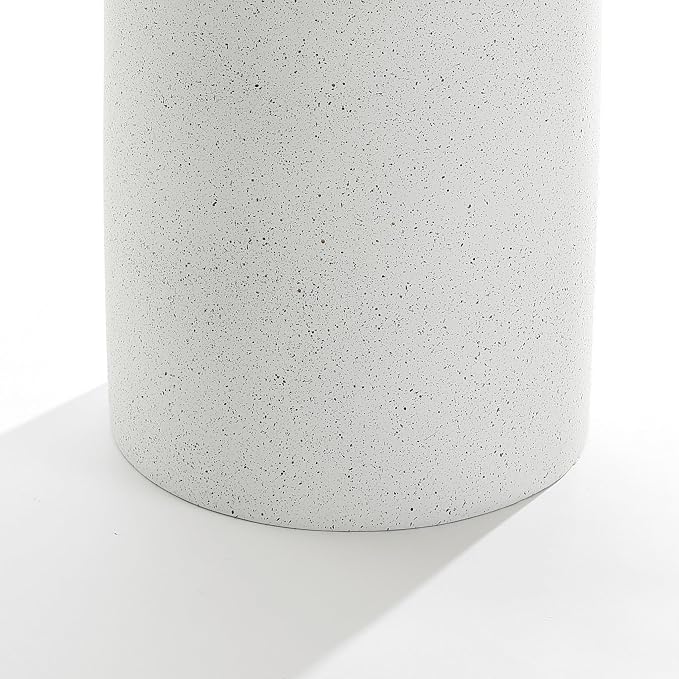 LuxenHome Outdoor Side Table, 21'' White with Gray Flecks Pillar Round Concrete Accent End Table, Garden Stool for Patio, Yard, Indoor Outdoor Coffee Furniture for Living Room