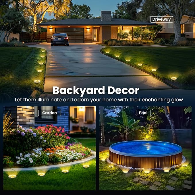 SOLPEX 16 Pack Solar Ground Lights Outdoor, Backyard Decor Warm White | IP65 Waterproof Stainless Steel Landscape Lighting for Walkway, Driveway, Pathway, Garden, Patio