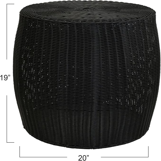 Household Essentials Handwoven Resin Barrel Side Table Storage Container, Black 18” H x 20” Dia.