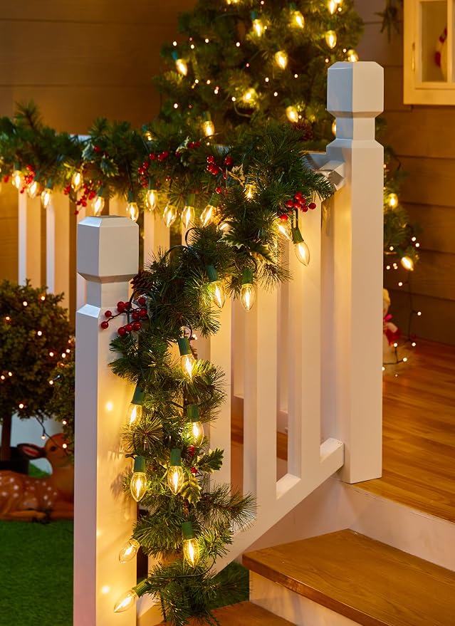 Vintage C9 Christmas Lights Outdoor, 100Ft 50 LED Warm White String Lights | Waterproof Shatterproof Connectable Christmas Tree Lights for House Outside Roofline Patio Yard Home Xmas Decorations