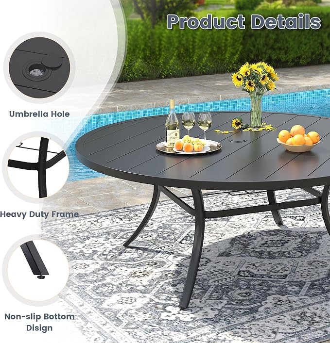 VICLLAX 11 Pieces Patio Outdoor Dining Set, 60" Round Metal Table with Umbrella Hole and 10 Stackable Textilene Chairs for Patio, Lawn, Garden, Porch, Black/Grey