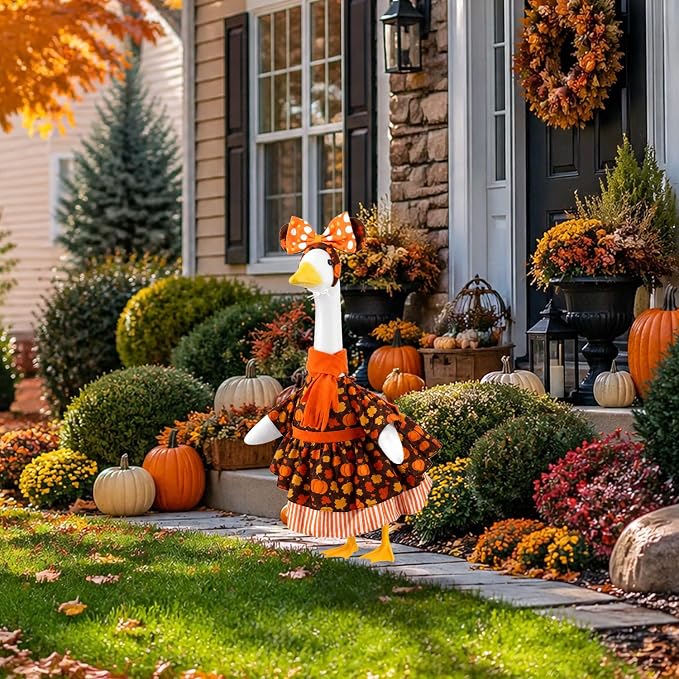 Fall Pumpkins Porch Goose Outfits Autumn Goose Costume for Outdoor Decor | for 23 Inch Lawn Plastic/Cement Statues, Harvest Autumn Sculpture Clothes for Garden Yard Patio Decoration