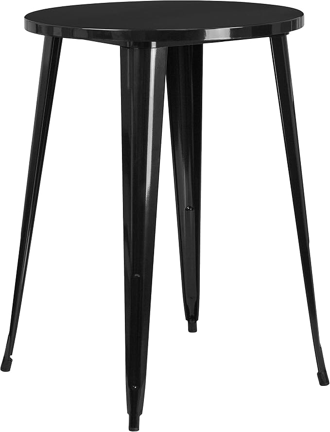 EMMA + OLIVER Commercial Grade 30" Round Black Metal Indoor-Outdoor Bar Height Table