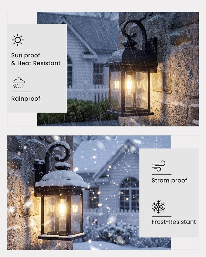 FEMILA 21" Outdoor Wall Light Fixture, 2 Pack Modern Outdoor Wall Sconce, Rust-Proof Waterproof Wall Light with Seeded Glass, Ideal for Porch, Patio, Entryway, Garage, 4FD54B2-2PK BK