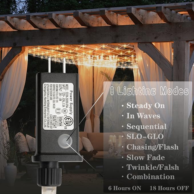 LED Net Lights, 270L 10×10 FT Outdoor Mesh Lights for patio, Pergolas