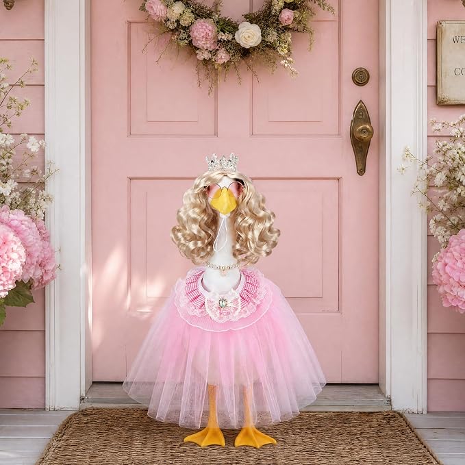 6 Pcs Princess Porch Goose Outfit for 23" | Includes Crown Wig Sunglasses Necklace Bib Tutu Skirt Princess Goose Clothes for Outdoor Garden Lawn Art Decor