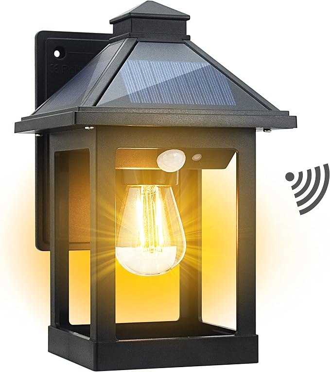 CYHKEE Solar Wall Lanterns Outdoor with 3 Modes, Dusk to Dawn Motion Sensor | Sconce Lights Waterproof, Exterior Front Porch Security Lamps Wall Mount Patio Fence Decorative Light Fixtures