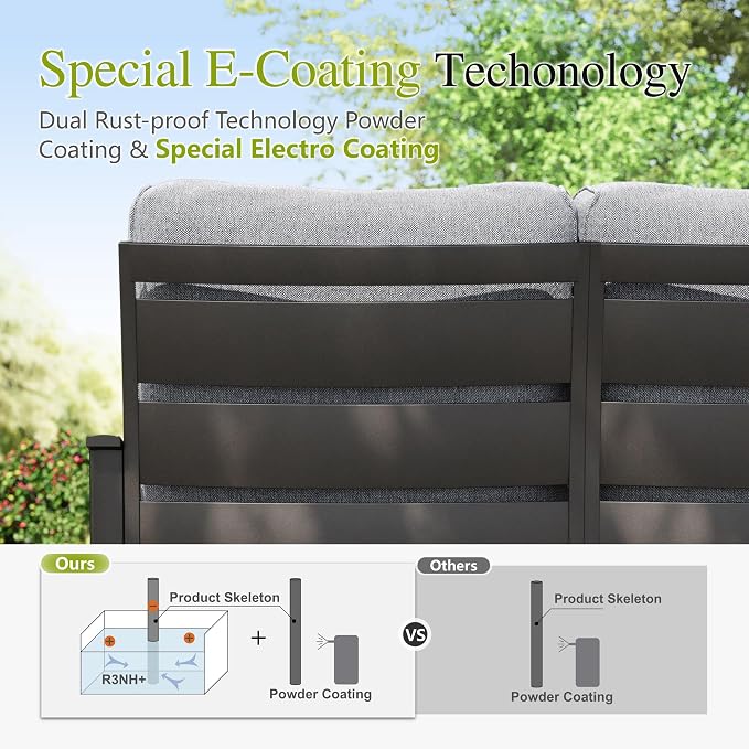 Sophia & William Patio Furniture Sets for 7 with Fire Pit Table 45", Outdoor Patio Furniture Set 8 Pcs, Convesation Set with 4 x High Heavy Sofa Chairs, 1x3-Seat Sofa, for Porch Poolside Blue