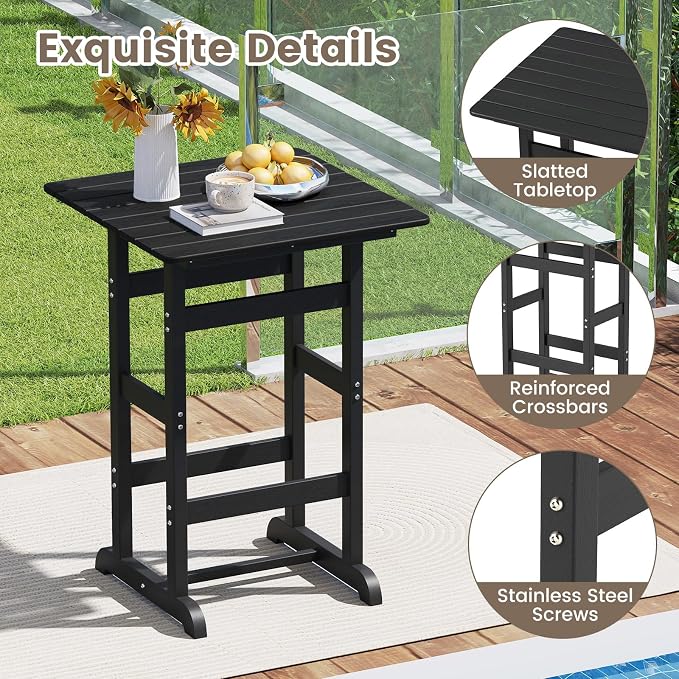 Tangkula 30" x 30" Square Bar Table, Patio HDPE Bar Height Dining Table w/Slatted Tabletop, Outdoor All-Weather High-Top Bistro Table for Poolside, Backyard, Balcony
