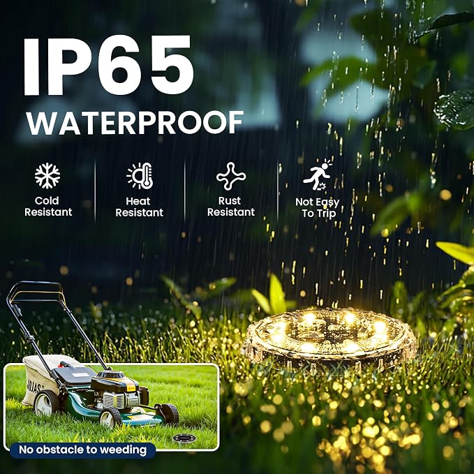 SOLPEX Solar Ground Lights Outdoor, Pathway Lights 12 Pack Warm White | IP65 Waterproof Landscape Lighting for Walkway, Driveway, Pathway, Garden, Backyard Decor- Transparent Lampshade