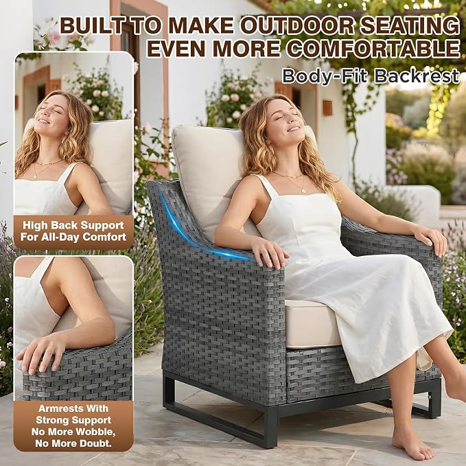 8 Piece Patio Furniture Set, 360°Swivel Glider Patio Chairs Set of 2, Outdoor 2 Wicker Chairs, 2 Ottomans, Sofa ,Side Table All-Weather Wicker Patio Set With 6 Inch Thick Cushions For Balcony Garden