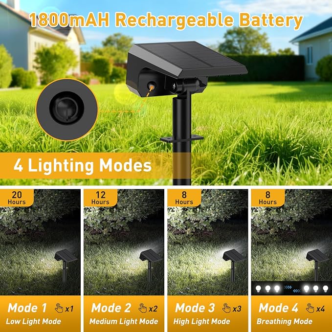 Solar Spot Lights Outdoor, 4 Pack Solar Landscape Lights with 100 LEDs Each, 4 Lighting Modes, IP65 Waterproof, 2-in-1 Adjustable Solar Spotlights for Yard Garden Pathway Driveway(Cool White)
