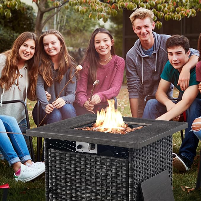 Belord Patio Furniture Set with Fire Pit Table: 9 Pieces Wicker Oversize Patio Conversation Set with Outdoor Swivel Glider Rocker Rattan Couch Ottomans, Anti-Rust Frame, Removable Cushion Grey