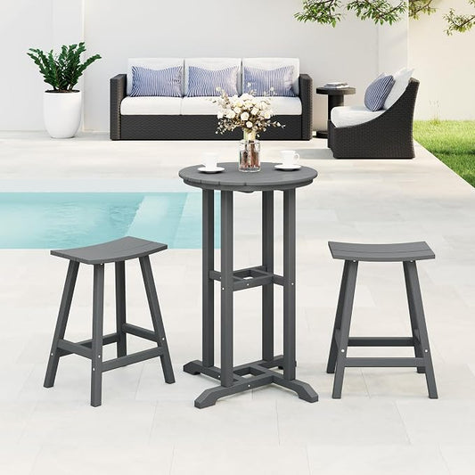 Costaelm Outdoor Bar Table, 37" Counter Height Round Patio Cocktail Bar Table, Patio Bar 3-Pieces Set Bistro Dining Pub Table for Front Porch Deck, Backyard, Garden, Gray