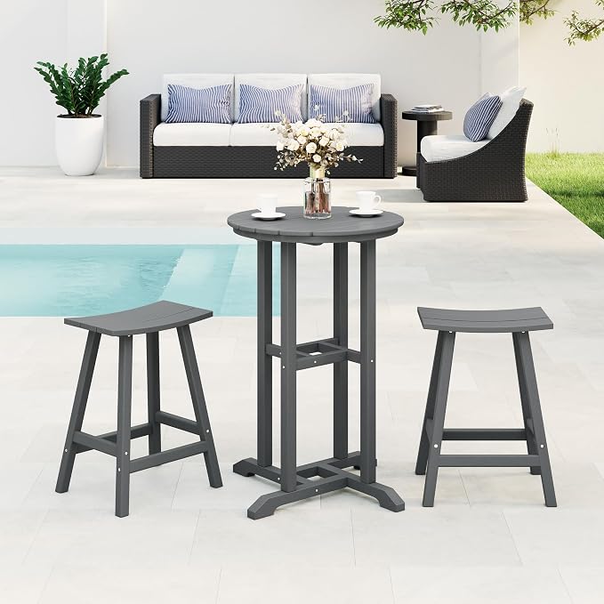 Costaelm Outdoor Bar Table, 37" Counter Height Round Patio Cocktail Bar Table, Patio Bar Table Bistro Dining Table Pub Table for Front Porch Deck, Backyard, Garden, Gray