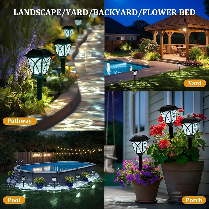 GIGALUMI 8 Pack Solar Lights Outdoor Waterproof, LED Solar Garden Lights | Outdoor Decorations, Garden Decor for Yard, Patio, Landscape, Planter, Walkway (Cold White)
