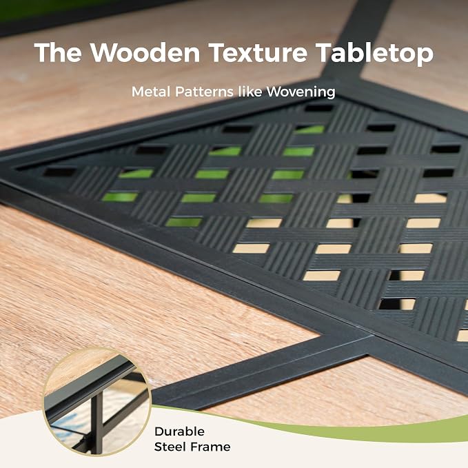 MIXPATIO Outdoor Patio Dining Table for 6, 61" x 38" Rectangular Metal Patio Dining Table with Umbrella Hole for Garden, All Weather Wrought Iron Black Outdoor Table Backyard and Porch