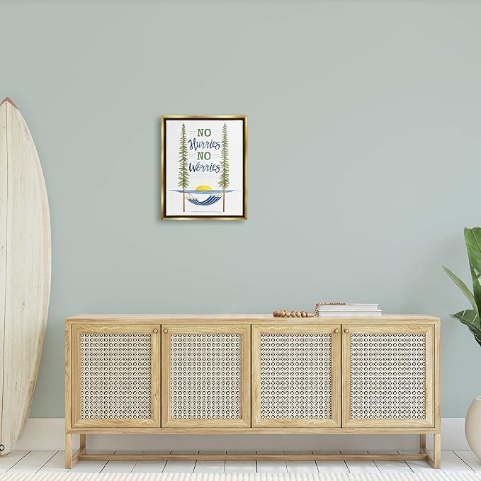 Hammock Scene Coastal Lakehouse Calm, 16 x 20 Inch Canvas in Floater Frame | Stupell Industries · By Deb Strain · Ready to hang · Easy lake house decor · Made in USA