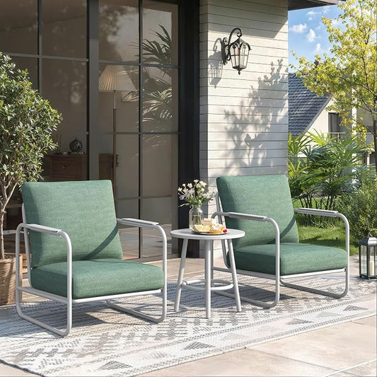 3-Piece Aluminum Outdoor Conversation Set, Modern Deep Seating Chairs with Thick Cushions & Coffee Table, Weather-Resistant for Garden, Porch, Deck, Balcony