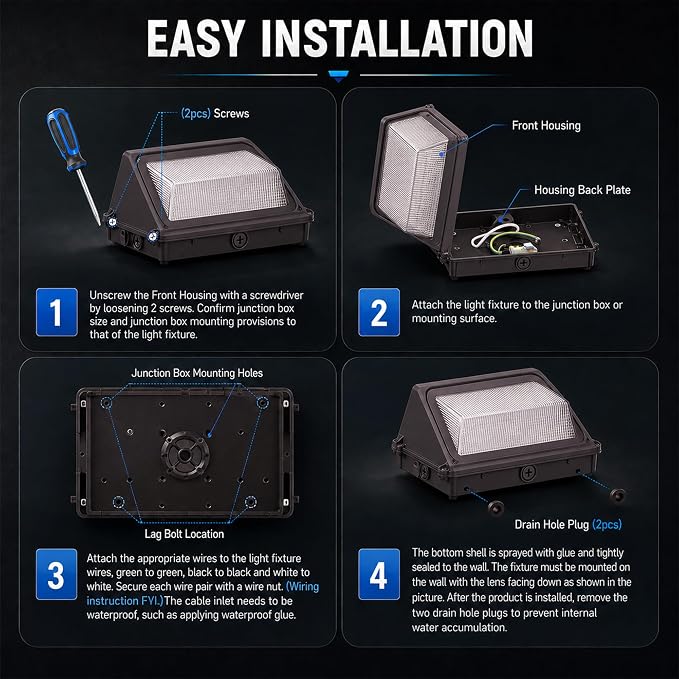 JCE Selectable 60W/90W/100W/120W LED Wall Pack with Dusk to Dawn Photocell, Max 18000LM 3-CCT Tunable LED Wall Pack Commercial Security Fixture for Yard Parking (1 Pack)